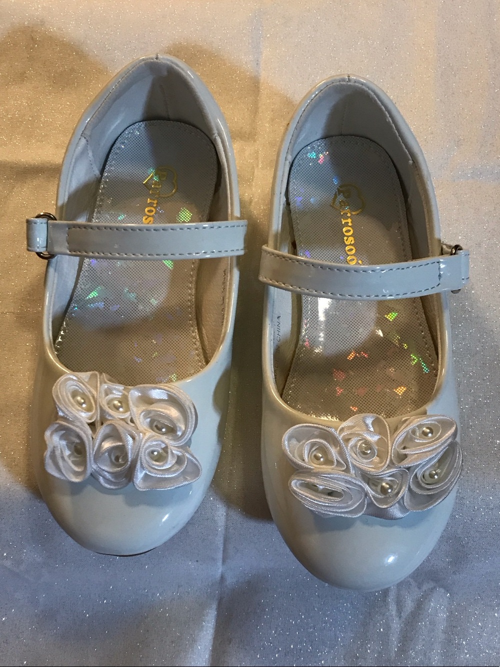 Toddler Girls White Floral Mary Jane Dress Shoes - Size 10
